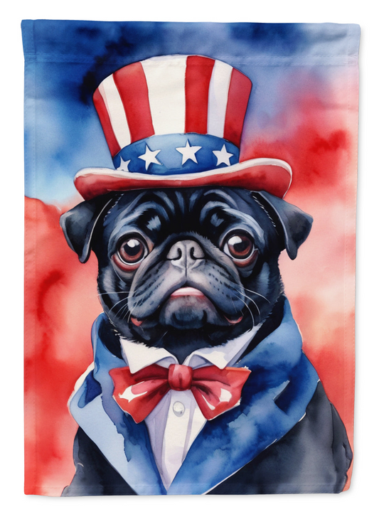 Pug Patriotic American House Flag