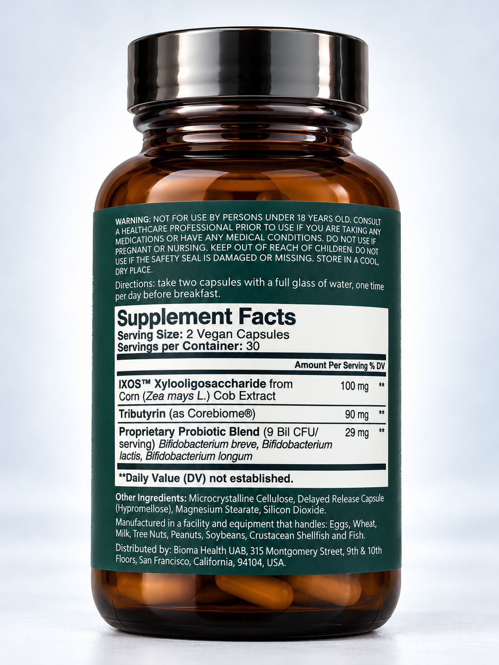 BIOMA Probiotics 30 Day Supply – Gut Health & Weight Management Support, 60 Vegan Capsules