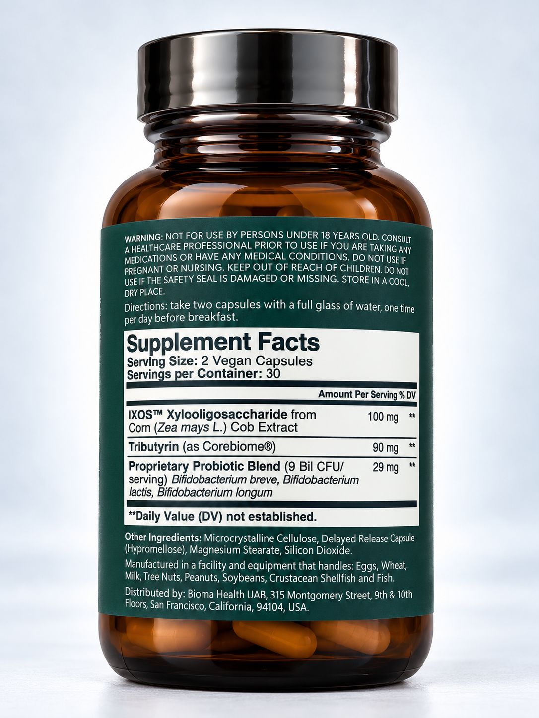 BIOMA Probiotics 30 Day Supply – Gut Health & Weight Management Support, 60 Vegan Capsules
